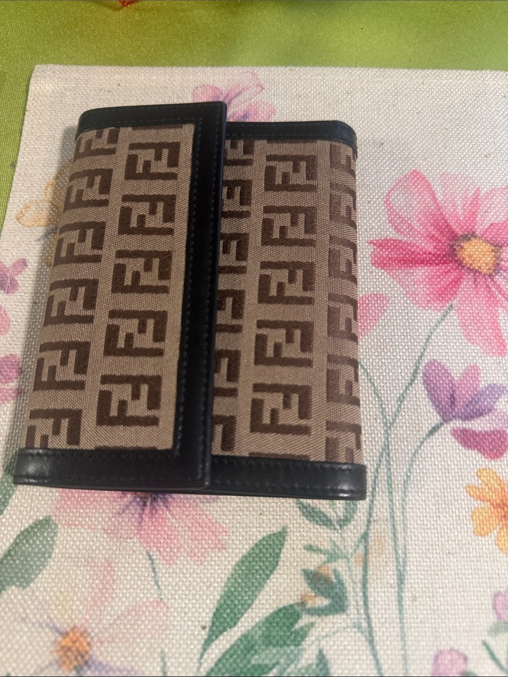 Fendi Brown Monogram Canvas Card & Key Holder with Black Trim